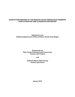 Vegetation Mapping of the Rancho Palos Verdes Nccp Preserve: Vegetation Map and Classification Report