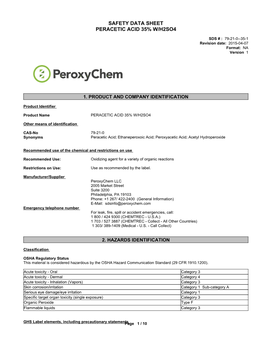 Safety Data Sheet Peracetic Acid 35% W/H2so4