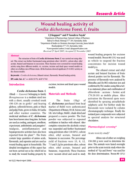 Wound Healing Activity of Cordia Dichotoma Forst. F. Fruits