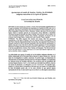 Aportaciones Al Estudio De Arentius, Arentiay Las Divinidades Indígenas Masculinas De La Región De Egitania