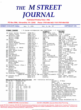 THE M STREET JOURNAL Published Weekly Since 1984 PO Box 3568, Alexandria, VA 22302 Phone (703) 684 -3622 FAX (703) 684 -0320