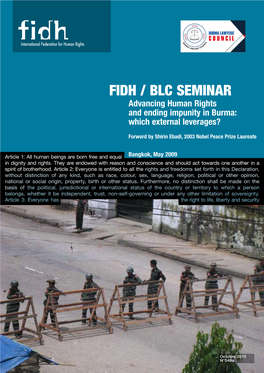 FIDH / BLC Seminar Advancing Human Rights and Ending Impunity in Burma: Which External Leverages?