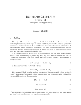 Inorganic Chemistry Lesson 13 Chalcogens, Or Oxygen Family