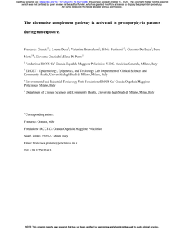The Alternative Complement Pathway Is Activated in Protoporphyria Patients During Sun Exposure