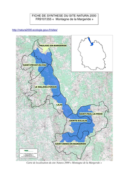 FICHE DE SYNTHESE DU SITE NATURA 2000 FR9101355 « Montagne De La Margeride »