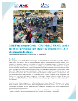 Mali Farabougou Crisis – CRS Mali & USAID on the Front Line Providing First Lifesaving Assistance to 1,615 Displaced Indiv