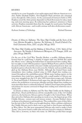 Dreams of Africa in Alabama: the Slave Ship Clotilda and the Story of the Last Africans Brought to America