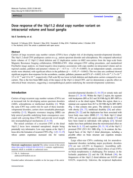 Dose Response of the 16P11.2 Distal Copy Number Variant on Intracranial Volume and Basal Ganglia