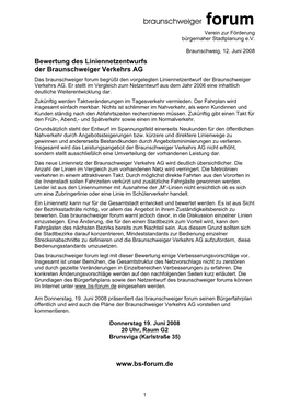 Bewertung Des Liniennetzentwurfs Der Braunschweiger Verkehrs AG