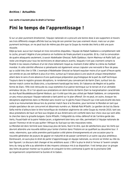 Fini Le Temps De L'apprentissage