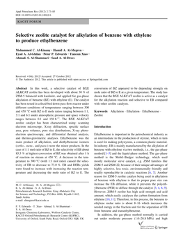 Selective Zeolite Catalyst for Alkylation of Benzene with Ethylene to Produce Ethylbenzene