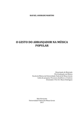 O Gesto D Arranjador Na Música Popular