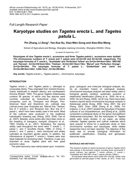 Karyotype Studies on Tagetes Erecta L. and Tagetes Patula L