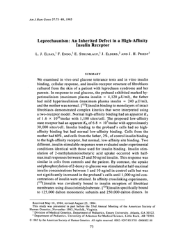 Leprechaunism: an Inherited Defect in a High-Affinity Insulin Receptor