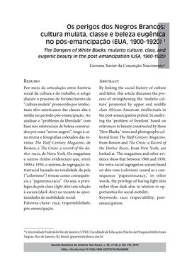 The Dangers of White Blacks: Mulatto Culture, Class, and Eugenic Beauty in the Post-Emancipation (USA, 1900-1920)