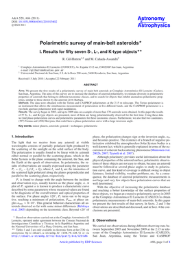 Polarimetric Survey of Main-Belt Asteroids⋆