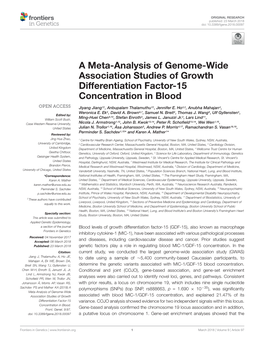 A Meta-Analysis of Genome-Wide Association Studies of Growth Differentiation Factor-15 Concentration in Blood