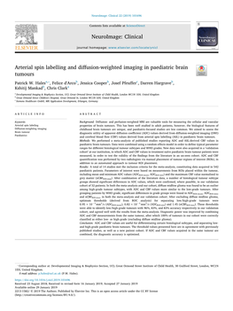 Arterial Spin Labelling and Diffusion-Weighted Imaging in Paediatric Brain T Tumours ⁎ Patrick W