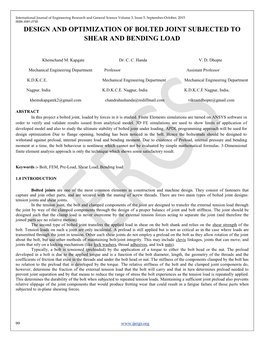 Design and Optimization of Bolted Joint Subjected to Shear and Bending Load