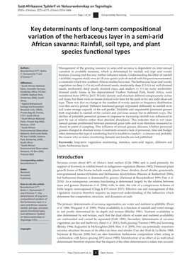 Key Determinants of Long-Term Compositional Variation of the Herbaceous Layer in a Semi-Arid African Savanna: Rainfall, Soil Type, and Plant Species Functional Types