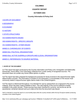 Colombia, Country Information Page 1 of 13 COLOMBIA