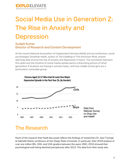 Social Media Use in Generation Z: the Rise in Anxiety and Depression Sudipti Kumar Director of Research and Content Development