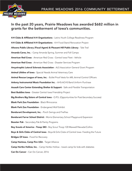 In the Past 20 Years, Prairie Meadows Has Awarded $682 Million in Grants for the Betterment of Iowa's Communities