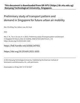 Preliminary Study of Transport Pattern and Demand in Singapore for Future Urban Air Mobility