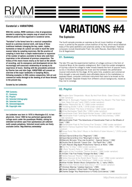 VARIATIONS #4 Devoted to Exploring the Complex Map of Sound Art from Different Points of View Organised in Curatorial Series