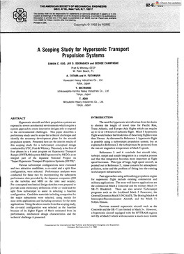 A Scoping Study for Hypersonic Transport Propulsion Systems