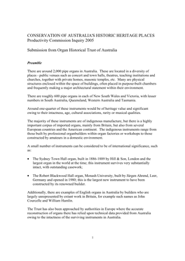 CONSERVATION of AUSTRALIA's HISTORIC HERITAGE PLACES Productivity Commission Inquiry 2005