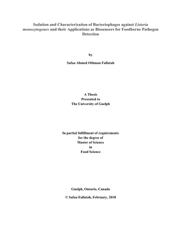 Isolation and Characterization of Bacteriophages Against Listeria Monocytogenes and Their Applications As Biosensors for Foodborne Pathogen Detection