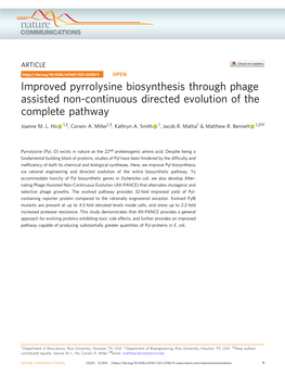 Improved Pyrrolysine Biosynthesis Through Phage Assisted Non-Continuous Directed Evolution of the Complete Pathway ✉ Joanne M