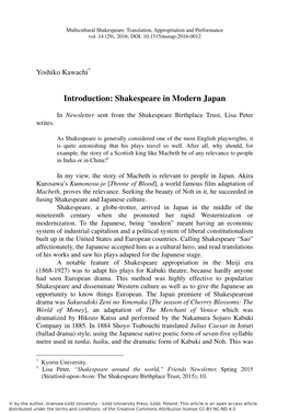 Introduction: Shakespeare in Modern Japan