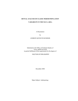 Dental Analysis of Classic Period of Population Variability in the Maya