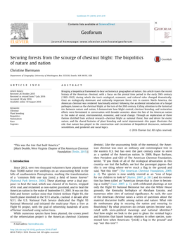 Securing Forests from the Scourge of Chestnut Blight: the Biopolitics of Nature and Nation