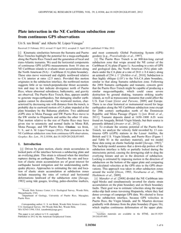 Plate Interaction in the NE Caribbean Subduction Zone from Continuous GPS Observations Uri S