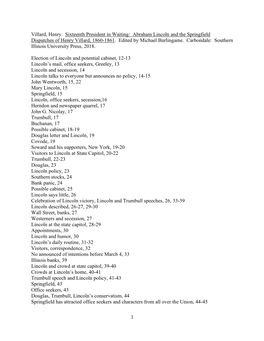 Abraham Lincoln and the Springfield Dispatches of Henry Villard, 1860-1861