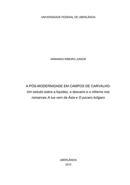 A PÓS-MODERNIDADE EM CAMPOS DE CARVALHO: Um Estudo Sobre a Liquidez, O Desvario E O Niilismo Nos