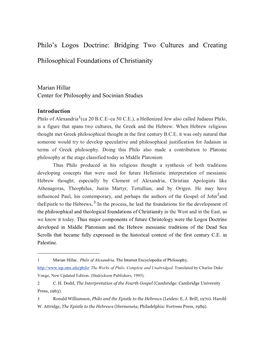 Philo's Logos Doctrine: Bridging Two Cultures and Creating