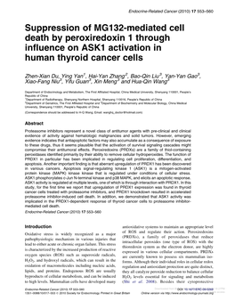 Suppression of MG132-Mediated Cell Death by Peroxiredoxin 1 Through Inﬂuence on ASK1 Activation in Human Thyroid Cancer Cells