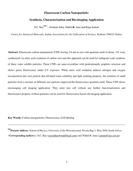 Fluorescent Carbon Nanoparticle: Synthesis, Characterization and Bio