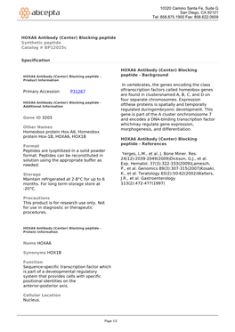 HOXA6 Antibody (Center) Blocking Peptide Synthetic Peptide Catalog # Bp12025c