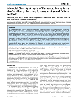 Microbial Diversity Analysis of Fermented Mung Beans (Lu-Doh-Huang) by Using Pyrosequencing and Culture Methods