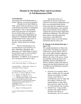 Mounds in the Rania Plain and Excavations; at Tell Basmusian (1956)