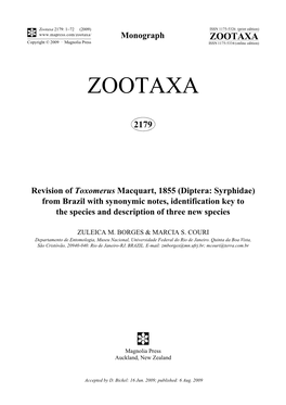 Zootaxa, Revision of Toxomerus Macquart, 1855 (Diptera: Syrphidae