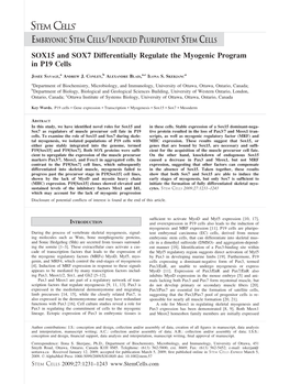 SOX15 and SOX7 Differentially Regulate the Myogenic Program in P19 Cells