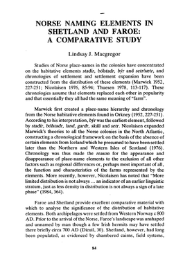 Norse Naming Elements in Shetland and Faroe: a Comparative Study