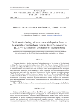 Studies on the Biology of Non-Commercial Species, Based on The