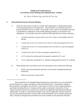 Pitfalls and Considerations in Cross-Border Estate Planning and Administration: a Primer